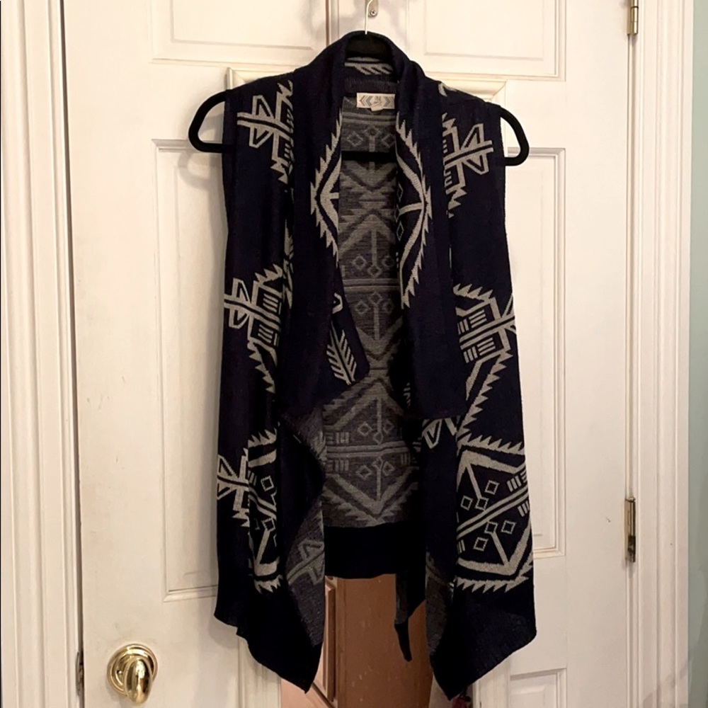 Navy tribal print vest cardigan